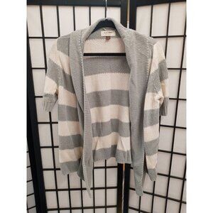 Sonoma Life + Style Gray & White Striped Cardigan Sweater sz L